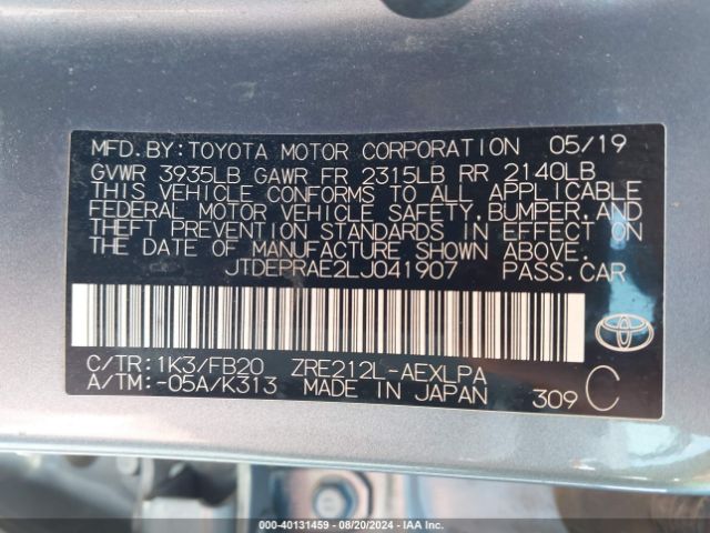 JTDEPRAE2LJ041907 Toyota COROLLA LE