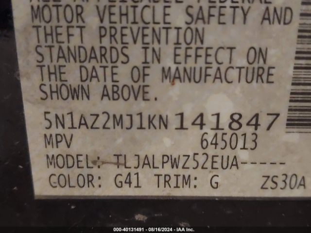 5N1AZ2MJ1KN141847 Nissan MURANO S