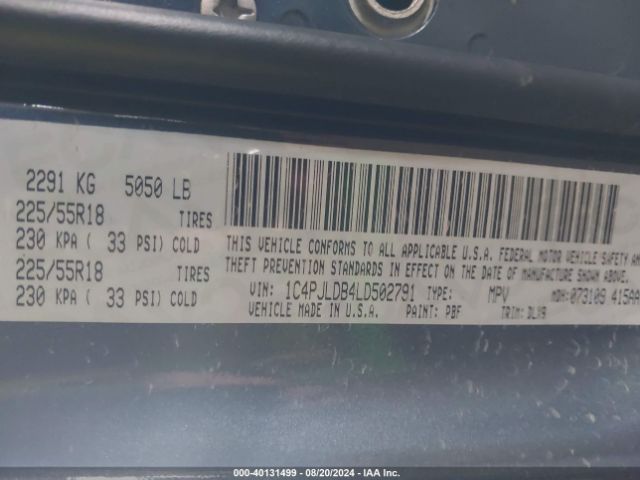1C4PJLDB4LD502791 Jeep Cherokee Limited Fwd