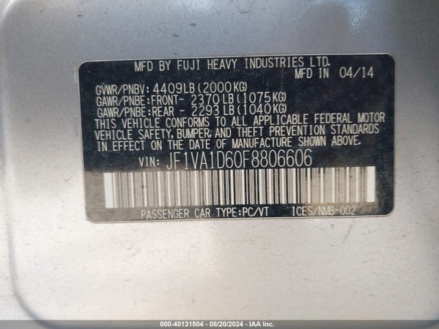 JF1VA1D60F8806606 Subaru Wrx Premium
