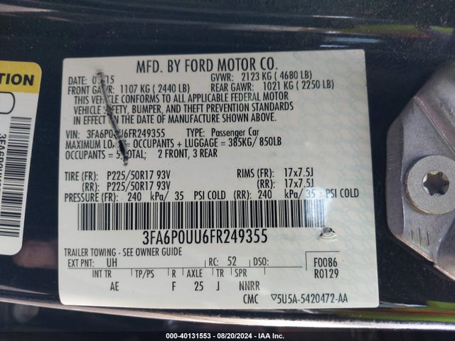Ford Fusion Hybrid S 2015 3FA6P0UU6FR249355 Image 9