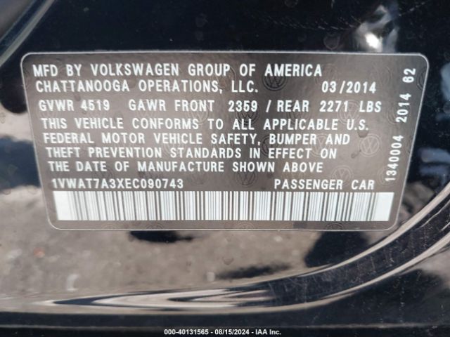 1VWAT7A3XEC090743 Volkswagen Passat 1.8t Wolfsburg Edition