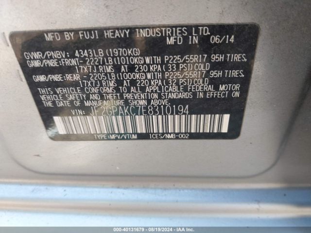 JF2GPAKC7E8310194 Subaru Xv Crosstrek 2.0i Limited