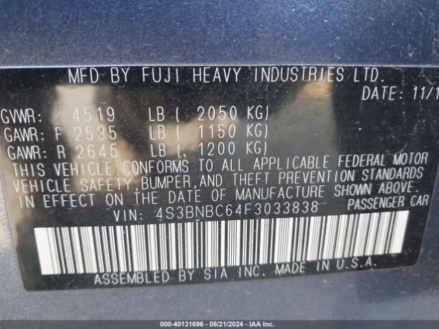 4S3BNBC64F3033838 Subaru Legacy 2.5i Premium