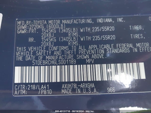 Toyota Highlander Hybrid Platinum 2020 5TDEBRCH6LS001189 Image 9