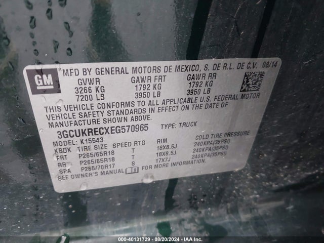 Chevrolet Silverado 1500 2lt 2014 3GCUKRECXEG570965 Image 9