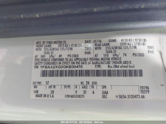 1FBAX2XG3GKB30470 Ford Transit-350 Xlt