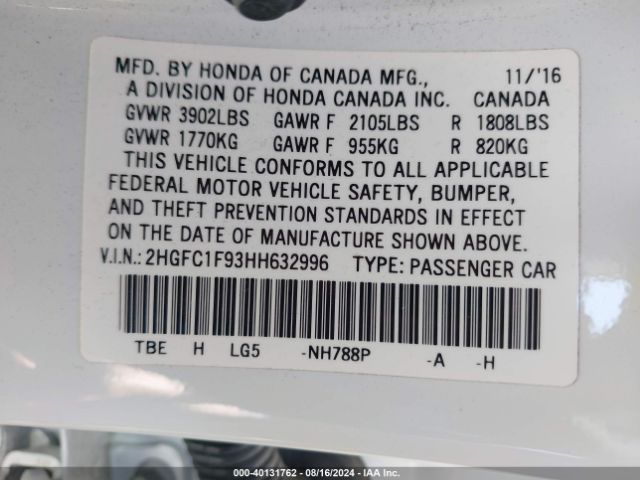 2HGFC1F93HH632996 Honda Civic Touring