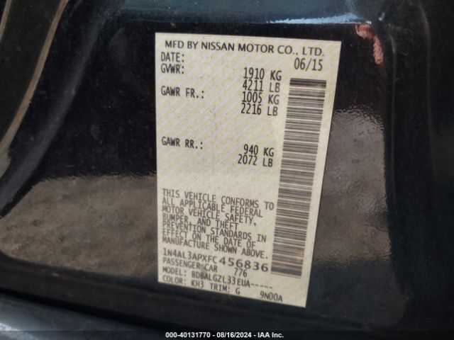 1N4AL3APXFC456836 Nissan Altima 2.5/2.5 S/2.5 Sl/2.5 Sv