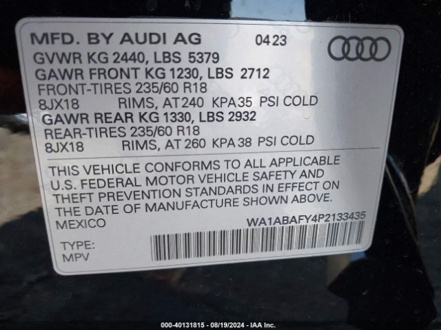 WA1ABAFY4P2133435 Audi Q5 Premium 40 Tfsi Quattro S Tronic