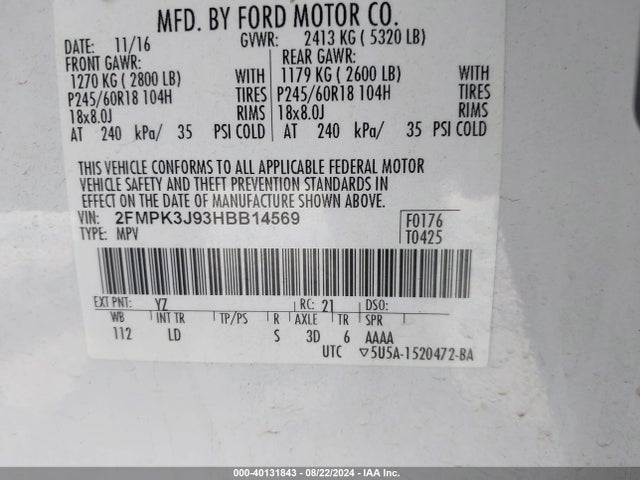 Ford EDGE SEL 2017 2FMPK3J93HBB14569 Image 9