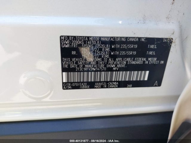 2T3C1RFV2MW147570 Toyota Rav4 Xle Premium