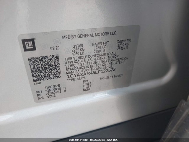 1GYAZAR45LF122578 Cadillac Xt4 Fwd Luxury