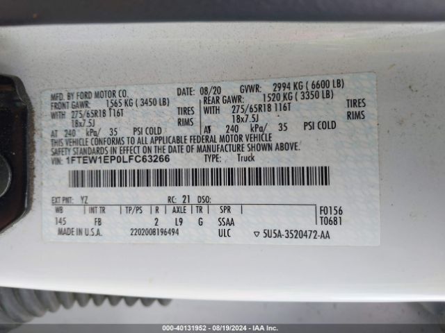 1FTEW1EP0LFC63266 Ford F-150 Xlt