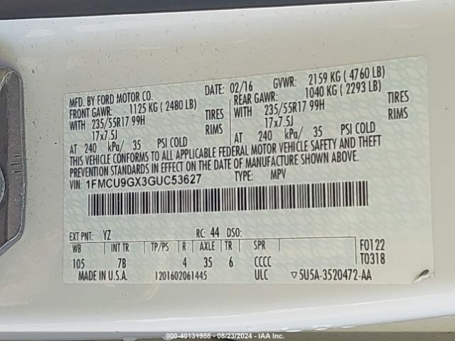 2016 FORD ESCAPE 1FMCU9GX3GUC53627 Photo 8