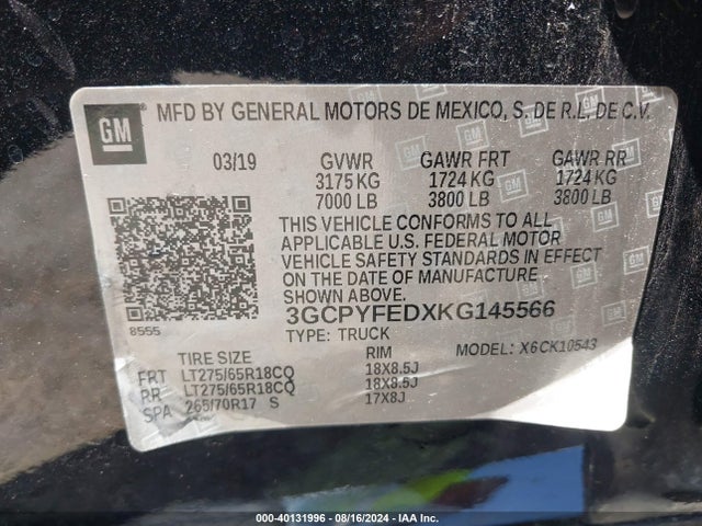 Chevrolet Silverado 1500 Lt Trail Boss 2019 3GCPYFEDXKG145566 Image 9