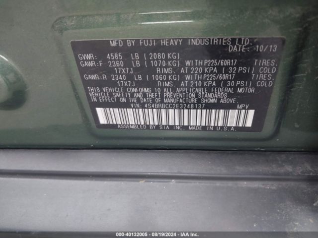 4S4BRBCC2E3248137 Subaru Outback 2.5i Premium