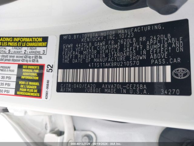4T1S11AK8RU210570 Toyota CAMRY SE
