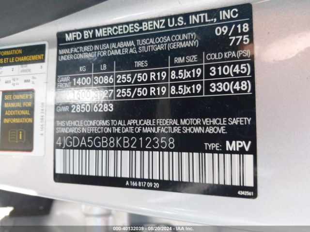4JGDA5GB8KB212358 Mercedes-Benz Gle 400 4matic