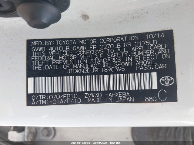 Toyota Prius Three 2015 JTDKN3DU9F1890395 Image 9