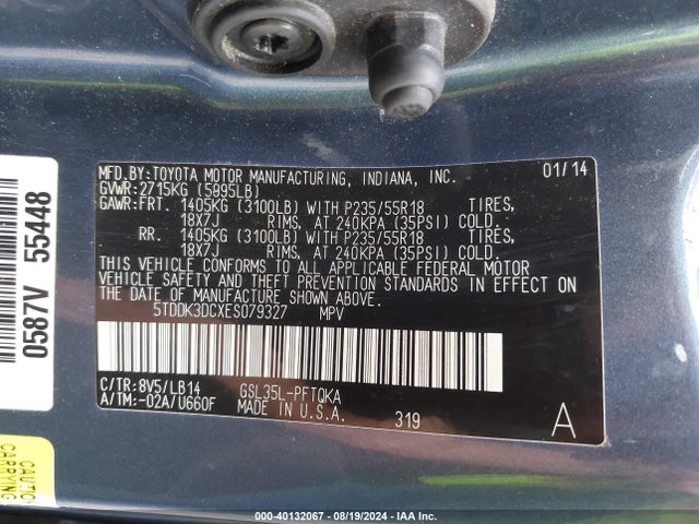 Toyota Sienna Xle 7 Passenger 2014 5TDDK3DCXES079327 Image 9