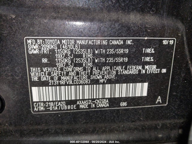 Toyota Rav4 Limited 2020 2T3Y1RFV9LC036083 Image 9