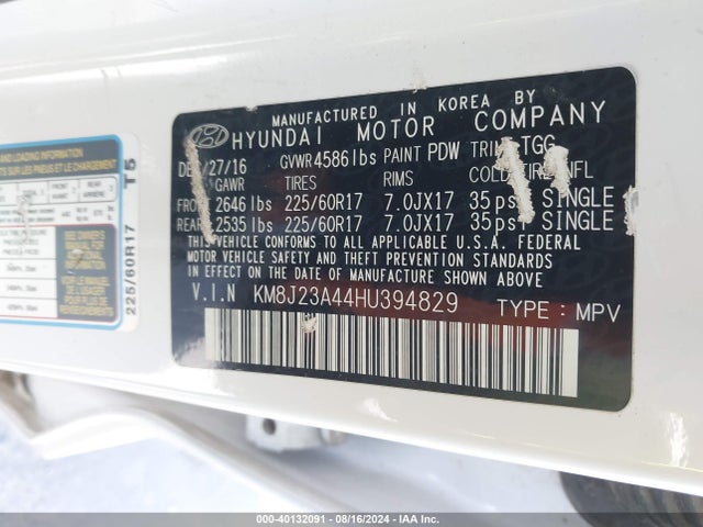 Hyundai TUCSON SE 2017 KM8J23A44HU394829 Image 9