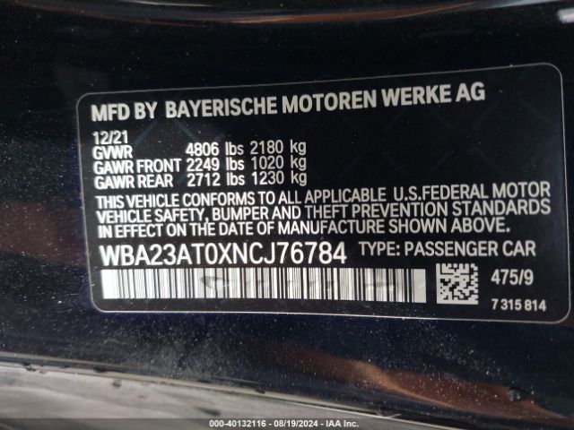 WBA23AT0XNCJ76784 BMW 430I