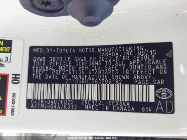 2T1BURHE5GC506182 Toyota Corolla S W/special Edition Pkg