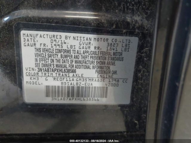 3N1AB7APXHL638566 Nissan SENTRA S