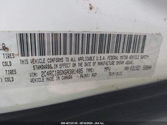 2C4RC1BGXGR301485 Chrysler Town & Country Touring