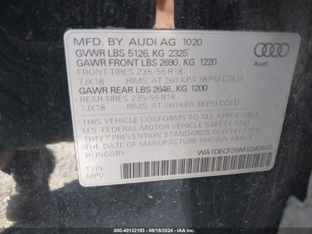 WA1DECF39M1040545 Audi Q3 Premium 45 Tfsi S Line Quattro Tiptronic