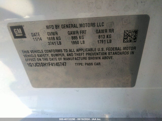 Chevrolet Sonic Lt Auto 2015 1G1JC5SH1F4145747 Image 9