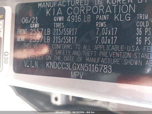 KNDCC3LGXN5116783 KIA Niro Ev Ex