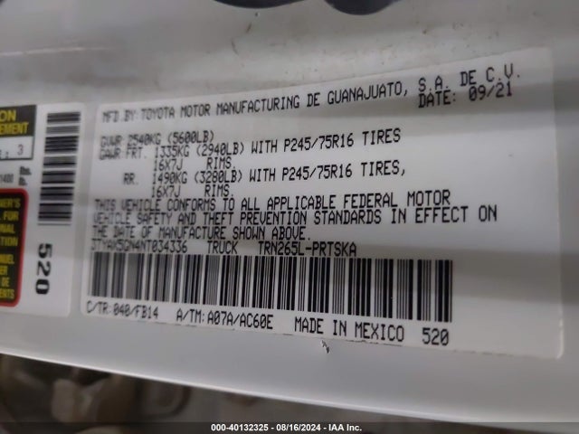 Toyota Tacoma Sr 2022 3TYAX5GN4NT034336 Image 9