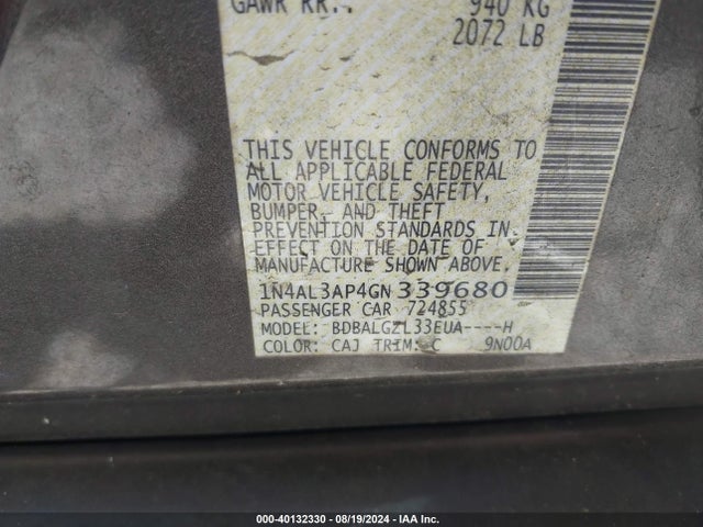 1N4AL3AP4GN339680 Nissan Altima 2.5 S