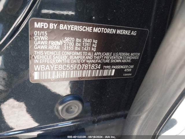 BMW 750LI 2015 WBAYE8C55FD781834 Image 9
