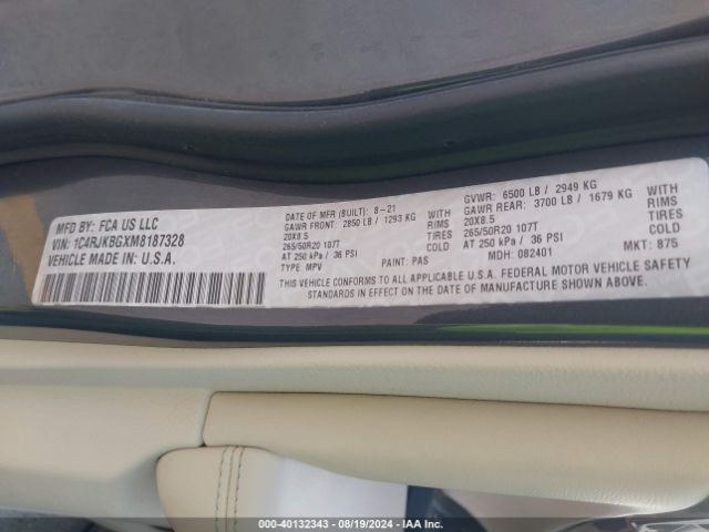 1C4RJKBGXM8187328 Jeep Grand Cherokee L Limited 4x4