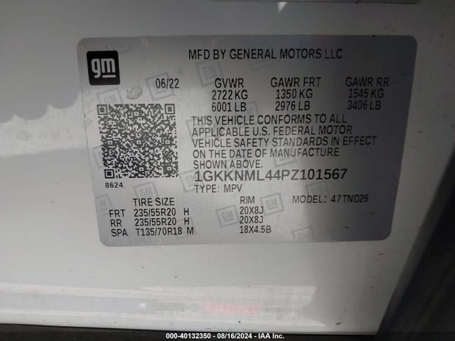1GKKNML44PZ101567 GMC Acadia Fwd Slt