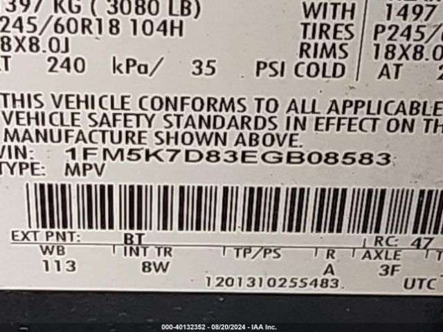 1FM5K7D83EGB08583 Ford EXPLORER XLT