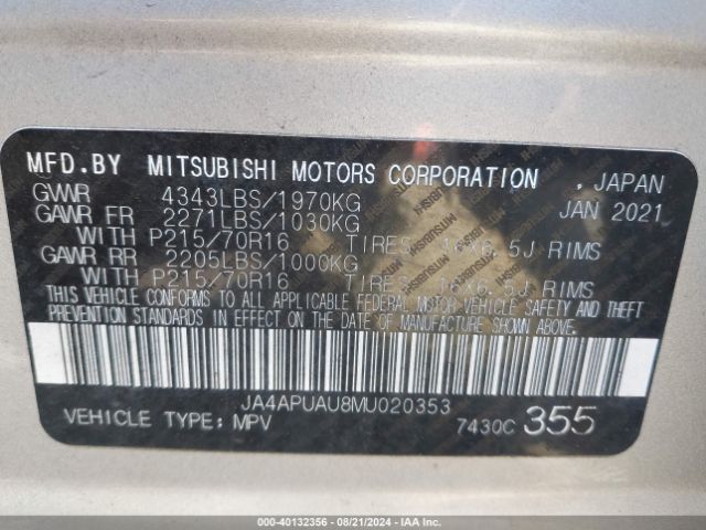 JA4APUAU8MU020353 Mitsubishi OUTLANDER SPORT