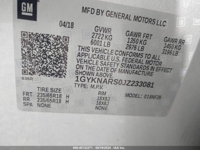 1GYKNARS0JZ233081 Cadillac Xt5 Standard