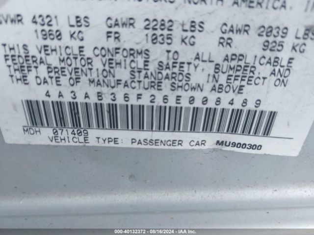 2006 MITSUBISHI GALANT 4A3AB36F26E008489 Photo 8