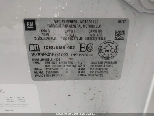1GYKNFRS1HZ317532 Cadillac Xt5 Platinum