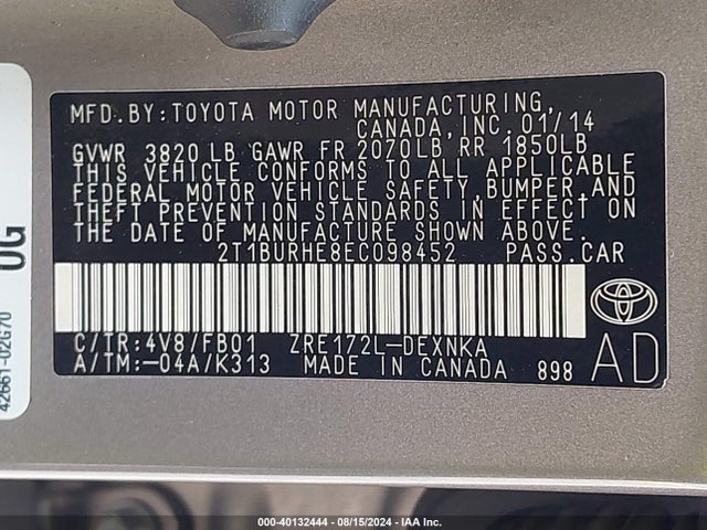 Toyota COROLLA LE 2014 2T1BURHE8EC098452 Image 9