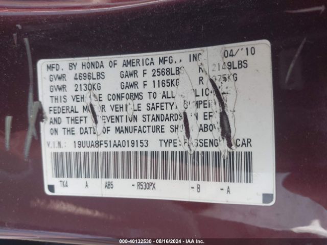 2010 ACURA TL 19UUA8F51AA019153 Photo 8
