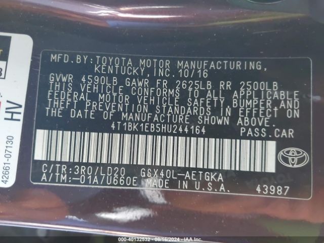 4T1BK1EB5HU244164 Toyota AVALON XLE