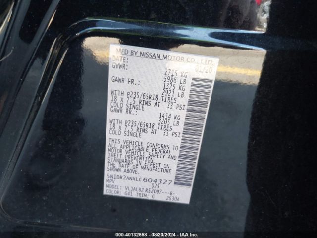 5N1DR2ANXLC604327 Nissan Pathfinder S 2wd