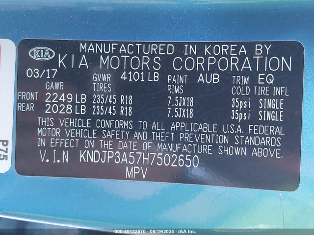 KIA SOUL + 2017 KNDJP3A57H7502650 Image 9