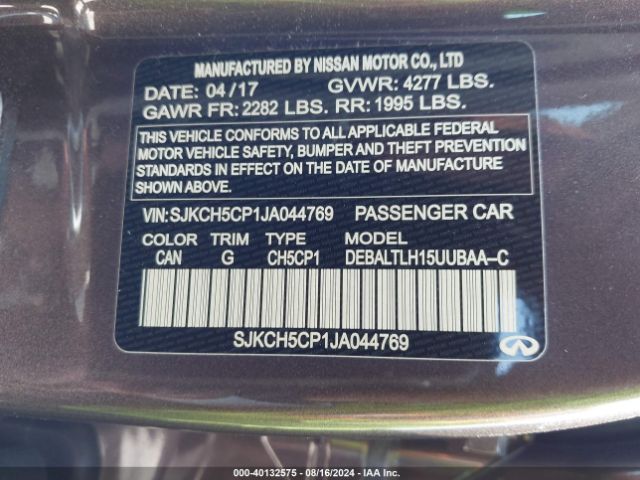 SJKCH5CP1JA044769 Infiniti Qx30 Sport